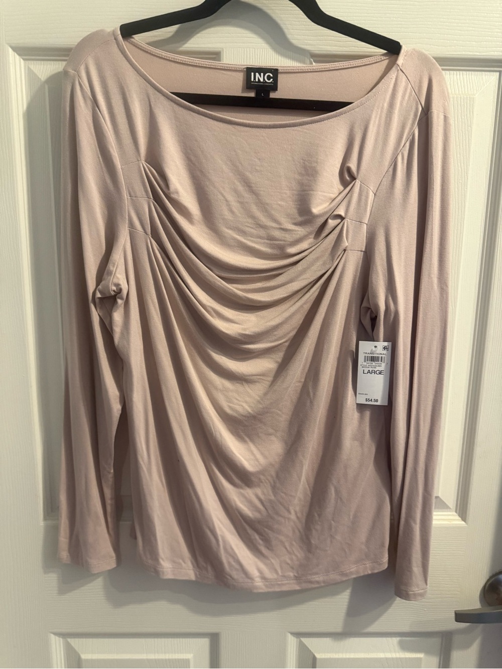 INC International Concepts Long-Sleeve Draped Tee - Light Blush, Large
